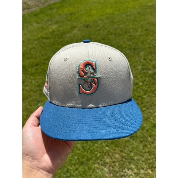 Hat Club Ocean Drive Seattle Mariners Stone Indigo Peach 59Fifty Fitted Hat - Picture 1 of 4